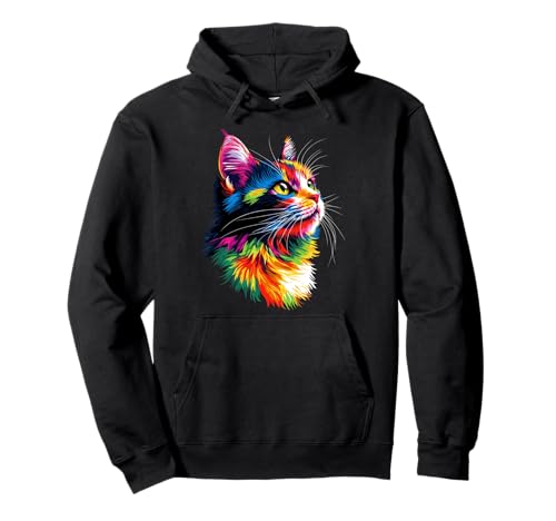 Chat en Couleurs Arc-en-ciel Cat Popart Miaou Amour Chats Sweat à Capuche