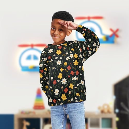 JUNZAN Summer Flowers Daffodil Iris Black Little Girls Hoodie Sweatshirt Fleece Boys Sweat Shirt Camping 4T4