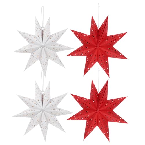 Gatuida 4 linternas de papel de 9 puntas con forma de estrella, pantalla de papel colgante de 13,76 pulgadas, manualidades de origami para invierno, Navidad, Año Nuevo, bodas, fiestas de cumpleaños.