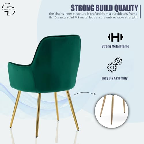 Image of Velvet Accent Chair with Matching Pouffe & Floral Cushion | Modern Upholstered Armchair with Gold Metal Legs | Lounge Chair for Living Room, Bedroom, Office, Guest Room (Green)