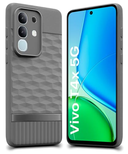 Image of WOW IMAGINE Back Cover for Vivo T4x 5G | iQoo Z10x 5G | Vivo Y31 Pro 5G with Hexa Cube Design | Rubberised Case | Inner Velvet Fabric | Matte Silicone Flexible Mobile Case | Camera Protection - Grey