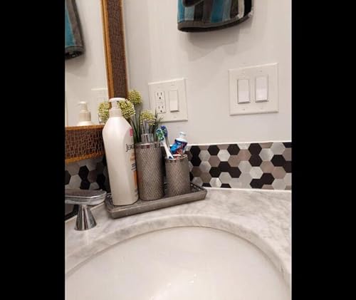 12-Pack 12"X12" Hexagonal Aluminum Peel And Stick Tile Backsplash, Black, Grey And Brushed Metal #TOP6