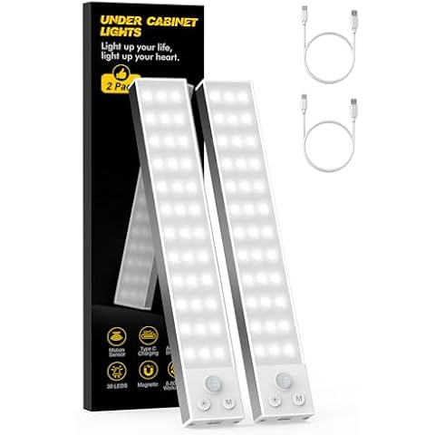 Under Cabinet Lights,Motion Sensor Cabinet Light for kitchen,2 Pack Powerful Magnetic Dimmable Closet Lights,Wireless USB C Rechargeable Under Cabinet lighting for Drawers,Wardrobe, Stair,Bedroom Cover