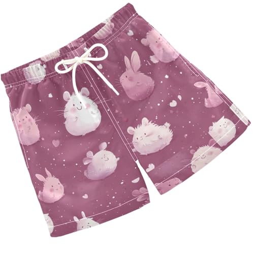Pigsaly Boys Swim Trunks Cute Mauve Dusty Rose Rabbit Boys Board Shorts Swimsuit Swimwear Summer Bathing Suit 4T