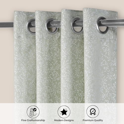 Image of haus & kinder Printed Jacquard Window Curtains 5 Feet Long Pack of 2 Window Curtains, 5 Feet Curtains for Window (Willow Breeze, Celladon Nature 130x152 CM)