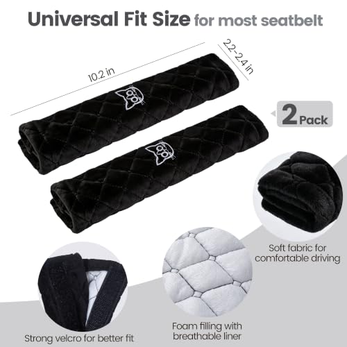 Image of Amooca Soft Auto Seat Belt Cover Seatbelt Shoulder Pad Cushions 2 PCS for a More Comfortable Driving Universal Fit for All Cars and Backpack Black Cat