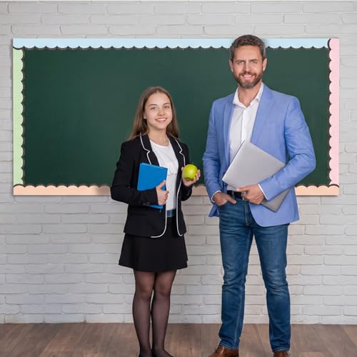 Image of Fuutreo 6 Roll 197 ft Pastel Composition Scalloped Bulletin Board Border Solid Color Classroom Decoration Composition Scalloped Edge Border Trim for Back to School Chalkboard Office Wall
