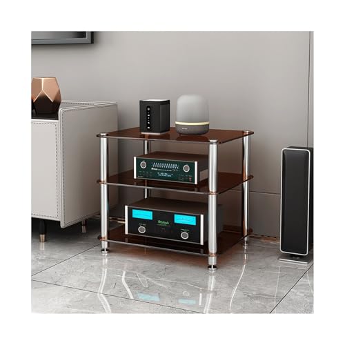 Moderno estante HiFi para componentes AV, soporte de audio y vídeo, de vidrio templado, 3 niveles, receptor, consola receptora, elegante almacenamiento multimedia para cine en casa (marrón)