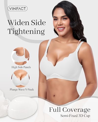 Image of Vinfact Plunge Jelly Bras for Women No Underwire Wireless Lift Full Coverage T Shirt Everyday Sleep Bra