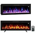 Oxhark Flame 54 Inches Electric Fireplace, Freestanding & Wall Mounted & Recessed, Electric Fireplace Heater with Remote Control, 196 Flame Combinations, 6 Levels Brightness, Timer, Black, 1500W/750W