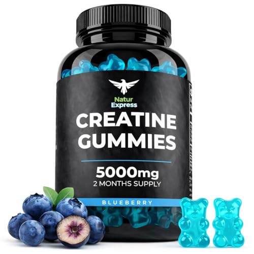 Creatine Monohydrate Gummies 5000mg â€“ Blueberry Flavour High Strength Pre-Workout Creatine for Energy, Endurance & Muscle Performance â€“ 2 Month Supply, 120 Vegan Gummies
