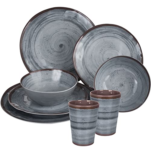 Melamin Camping Geschirr Set für 2 Personen grau 8 Teile - mit...