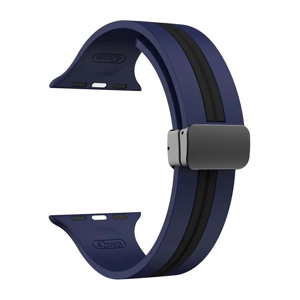 Silicone Dual Sport Band Compatible with Apple Watch 49 mm, 45 mm, 44 mm, 42 mm Magnetic Clasp Adjustable Strap Compatible for iWatch Series Ultra, SE, SE 2, Series 3,4,5,6,7,8 (Blue & Black) (B0C8PRR8YD) Amazon Price History, Amazon Price Tracker