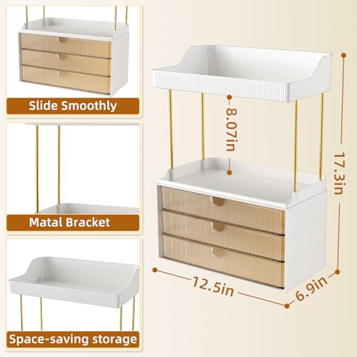 3 Drawers Makeup Organizer - 5 Tier Bathroom Organizers and Storage, Versatile Perfume Vanity Organizer, Ideal for Cosmetic, Large Skincare, Face Mask, Office Supplies, Amber - Image 3