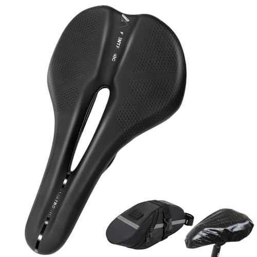 Flintronic Sillín de Bicicleta de Montaña, Sillín MTB, Cómodo Transpirable y Impermeable Sillin Bicicleta, con Funda Impermeable y Bolsa, Ergonómico Unisexo Sillin Bicicleta para Carretera, Urbana, A
