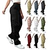 VOGFFR Women's Cargo Pants,Cargo Pants Women Elastic High Waisted Pant Wide Leg Baggy Casual Trousers Hiking Streetwear Outfits with Pockets Black