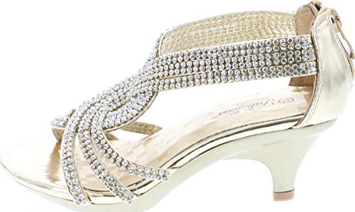 Fabulous Angel-37K Little Girls Bling Rhinestone Platform Dress Heels Sandals,Gold,32