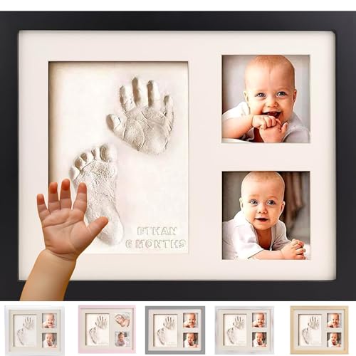 Bubzi Co Handabdruck Fußabdruck Baby Fotorahmen Set für Neugeborene Mädchen Jungen, Gerahmte Bilder Baby Geschenk, Fotoalbum, Andenkenbox, Wanddekoration für Zimmer Kinderzimmer (Jet Black)