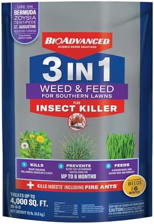 BioAdvanced 3-in-1 Weed & Feed for Southern Lawns Plus Insect Killer, 10lb, Granules