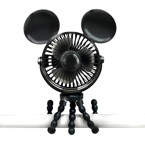 J.L. Childress Disney Baby by Ventilador para cochecito, diseño de Mickey Mouse – Esencial de viaje de Disney, recargable por USB, 3 velocidades, rotación de 360°, trípode flexible