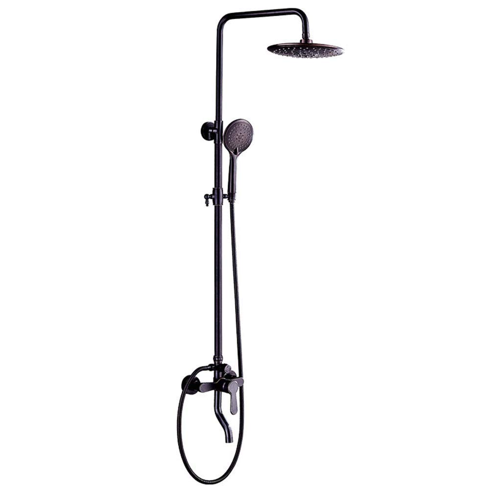 CWCQGH Shower Faucets Black Brass Bathroom Shower Mixer Tap Faucet Set Rain Shower Head Round Wall Mounted Bathtub Faucet
