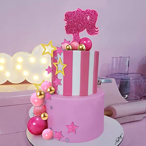 36 Pcs Hot Pink Girl Cake Topper Balls Cake Decorations With Pink And Gold Balls Shiny Stars For Wedding Baby Shower Anniversary Girl Birthday Themed Party Supplies (Stars) #TOP5