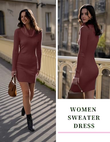 Image of v28 Sweater Dress for Women Ribbed Knit Fitted midi Sexy Fall Winter Bodycon Cowl Neck Dresses