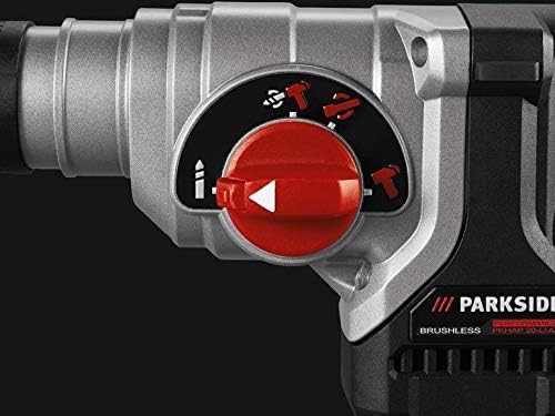 Close-up of the function selector dial on the rotary hammer drill