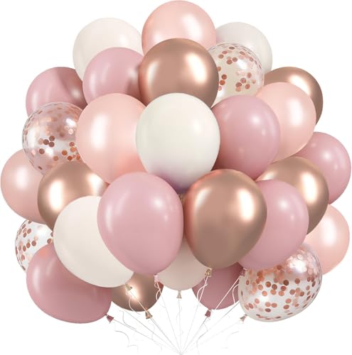 Balões rosa retro ouro rosa, 60 peças balão rosa retro bege com balões de confete dourado rosa para casamento, Baby Shower, aniversário de mulher, batizado menina, despedida de solteira, noivado