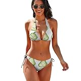 Pears Fruit Pattern Women's Bikini Sets Sexy Two Pieces Bathing Suit String Top with Side Tie Triangle Bottom L