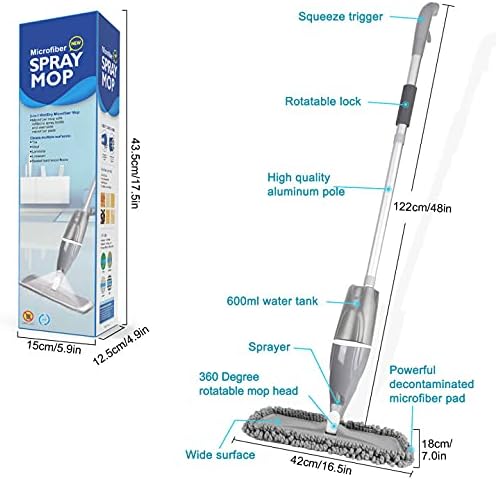 Spray Mop 640ml, Aiglam Floor Mop,Microfibre Mop with 2 Random Free Reusable Microfiber Pads Multi Mop with Refillable Bottle for Hardwood Floor, Wood, Laminate, Tile (640ml)