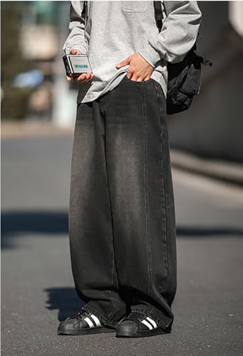 Mens Wide Leg Jeans Mid Rise Baggy Skater Jeans Casual Loose Hip Hop Barrel Denim Pants Streetwear2