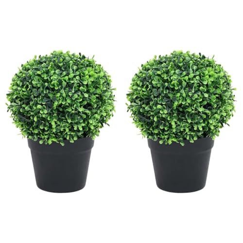 vidaXL 2X Plantes de Buis Artificiel avec Pots Boule Fausse Plante Réaliste Décor Floral Décoration d'Extérieur Jardin Salon Vert 37 cm