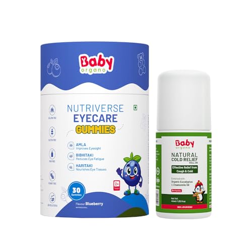 Image of BabyOrgano Nutriverse Eye Care Gummies for Kids (2-15 Years) - Sharper Vision and Healthy Eyes with Natural Ingredients - (Eye care gummies + cold roll on)