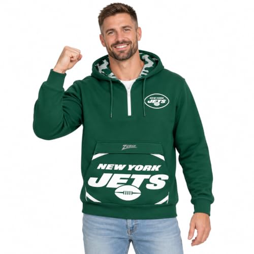 Zubaz NEW YORK JETS TEAM COLOR BIG POCKET 1/4 ZIP HOOD W/CAMO LINES ACCENT