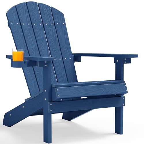 Adirondack Stuhl mit Getränkehalter für Outdoor Garten: Wetterfest Adirondack Chair Kunststoff HIPS - Langlebig & Robust Adirondack Outdoor Stühle für Balkon/Terrasse/Feuerstelle - Einfache Montage