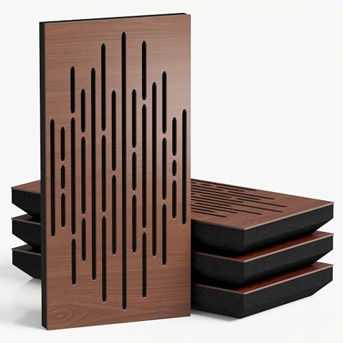 4-Pack Narrow Acoustic Panels with Velvet Fabric | 50x25 cm | Decorative Noise Control & Echo Reduction | Sound Absorption & Diffusion | Color: [WAVE-F - Nut | Black]