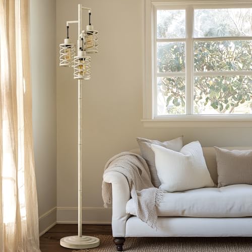 Image of Oneach 70 inch Industrial Floor Lamp, Stepless Dimmable Standing Lamp with 3 Bulbs, Farmhouse Corner Standing Tree Lamp for Living Room, Tall Lamps for Bedroom, Office, Dining Room, Antique Beige White
