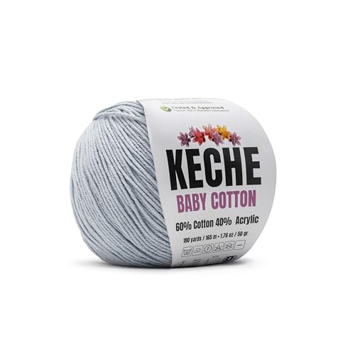Image of Keche Baby Cotton, 60% Cotton 40% Acrylic Yarn, Soft Cotton Yarn for Crochet and Knitting, Amigurumi Yarn 1 Skein /Ball 1.76 Oz (50g) / 180 Yrds (165m) - Light Blue Grey