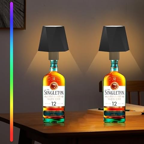 Manduoye 2 Pack Wireless Bottle Lamp, 3 Color Stepless Dimming Rechargeable Wine Bottle Lights, IP54 Waterproof LED Bottle Lamps for Bars Restaurants Cover