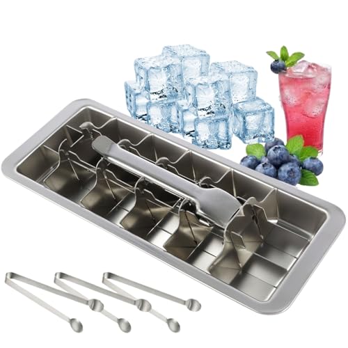 Edelstahl Eiswürfelform 28 5x12x3cm Eiswürfelformen Edelstahl mit Entriegelungsgriff Zange Eiswürfelbehälter Abnehmbare 18 Eisfächern für Eiswürfel Babykost Saft Brühe