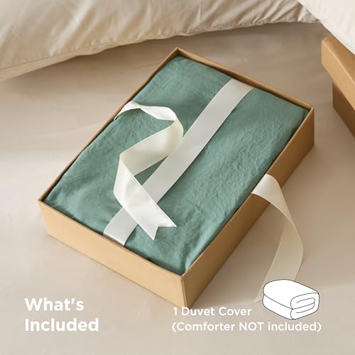 Image of Bedsure Prewashed Sage Green Duvet Cover Queen Only, Cotton-Like Feel | 1 Duvet Cover Only, No Pillow Shams, Ultra Soft, Relaxed Texture, Zipper Closure, 8 Corner Ties, Year-Round, Easy Care