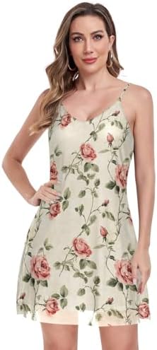 Cute Rose Spring Floral -Tile Summer Sleeveless Party Short Dress...
