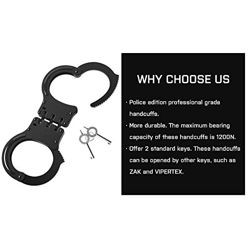 GFIRE Handcuffs Higned Handcuffs Police Handcuffs Double Lock Professional Grade Metal Steel Handcuffs with Keys (Handcuffs)