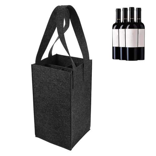 LMSAWK Sac de Courses avec 4 Compartiments Porte-Bouteilles, Sac de Transport avec Séparateurs pour Bouteilles, Panier de Bouteille avec Cloison Séparée, pour Bouteilles de Bière, Gris Foncé