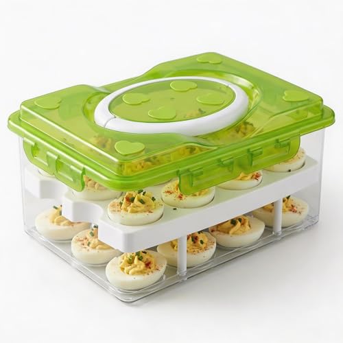 DOITOOL 2 Tier Deviled Egg Carrier for Fridge, Portable Deviled Egg Holder with Lid and Handle, Stackable Plastic Container for 24 Eggs, Refrigerator Storage Organizer - 25 x 18.5 x 11cm by DOITOOL - Used condition - CA$22.91
