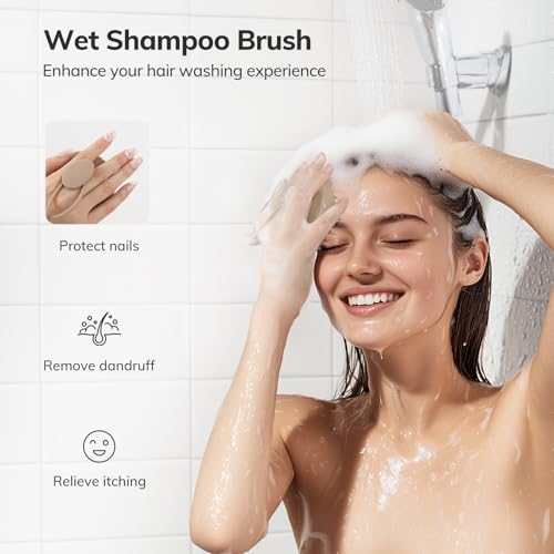 Sndyi Silikon Kopfhaut Massagebürste, Shampoo Bürste für Peeling und Kopfmassage, Premium Kopfmassage Bürste [Nass & Trocken], Reduziert Schuppen, Stimulieren das Haarwachstum, Khaki 5