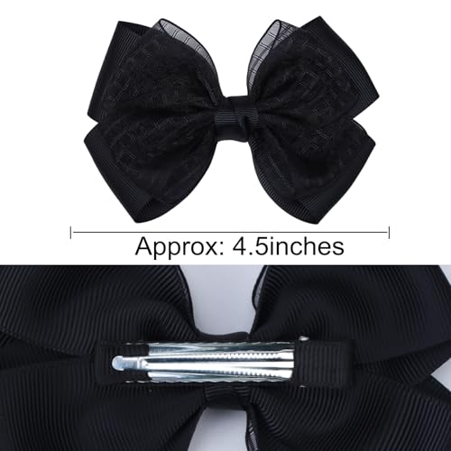 Pinzas de pelo con lazo de organza 4.5 pulgadas, set 2 negro miniatura 4