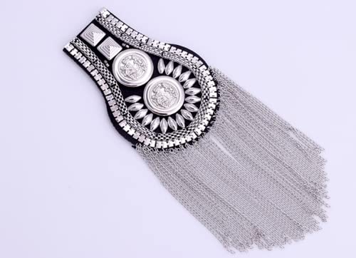 Image of 2 Pcs Vintage Tassel Link Chain Epaulet Shoulder Boards Badge Brooch For Men Women Uniform Epaulettes Accessories