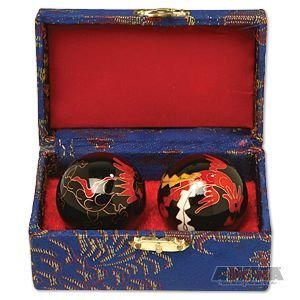 Traditional Chinese Health Exercise Stress Message Balls with Chime, Black Dragon/Phoenix, 1.5 Inches